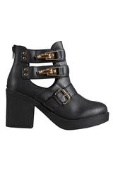 Black & Gold Cutout Buckle Boots