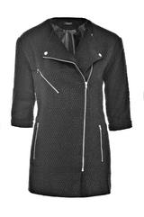 Black Wool Boucle Biker Coat